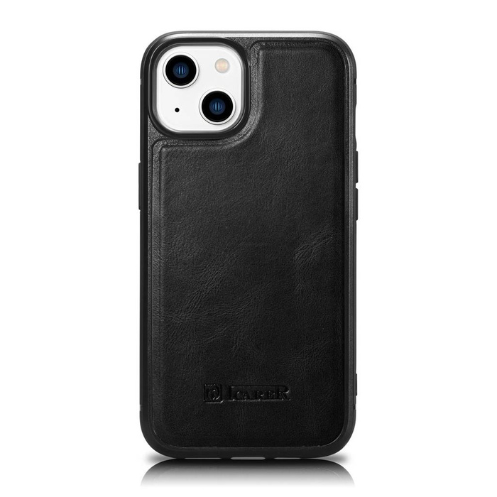 iCarer Leather Oil Wax etui pokryte naturalną skórą do iPhone 14 Plus (kompatybilne z MagSafe) czarny (WMI14220719-BK)