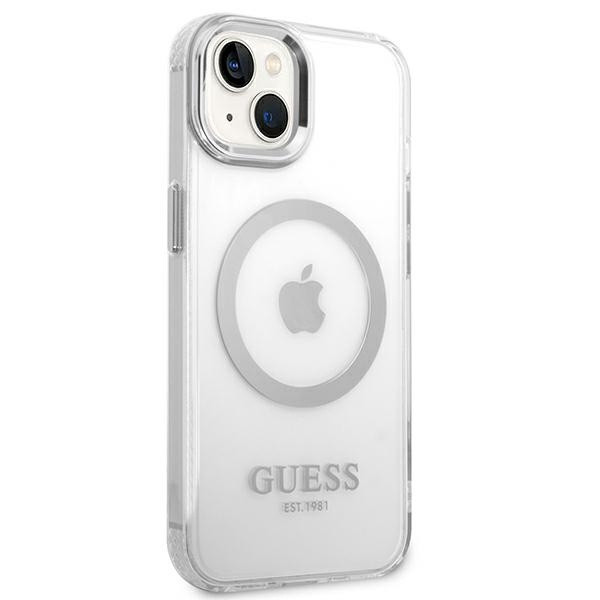 Etui GUESS Apple iPhone 14 Plus Metal Outline Magsafe Srebrny Hardcase