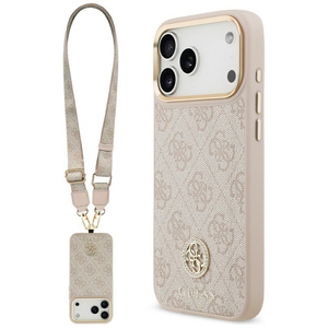 Etui Guess 4G Strass Logo & Big Strap Metal Buttons MagSafe do iPhone 17 Pro Max różowy
