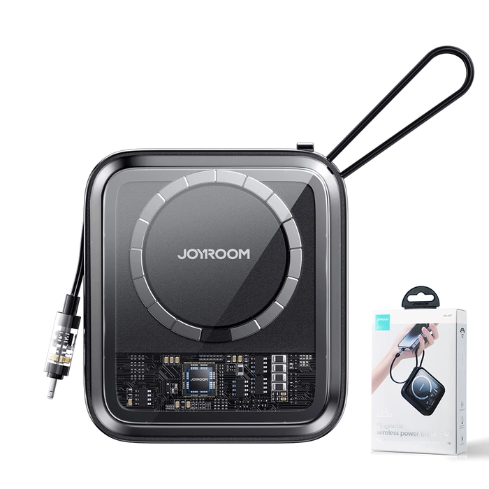Joyroom powerbank indukcyjny 10000mAh Icy Series 22.5W z wbudowanym kablem Lightning czarny (JR-L007)