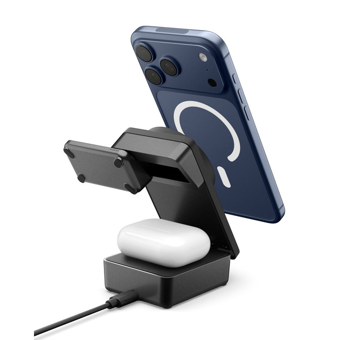 STACJA ŁADOWANIA SPIGEN ESSENTIAL 3IN1 MAGNETIC MAGSAFE BEZPRZEWODOWA ŁADOWARKA 25W Qi2.2 CZARNA