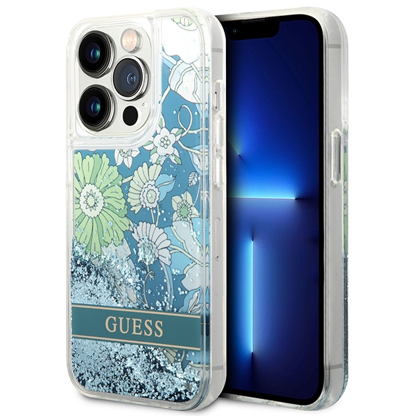 Etui GUESS Apple iPhone 14 Pro Max Flower Liquid Glitter Zielony Hardcase