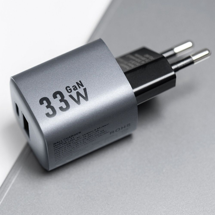 Ładowarka sieciowa do telefonu Forcell F-Energy GaN USB C + USB A QC4.0 PD 3A 33W VT-31 szara
