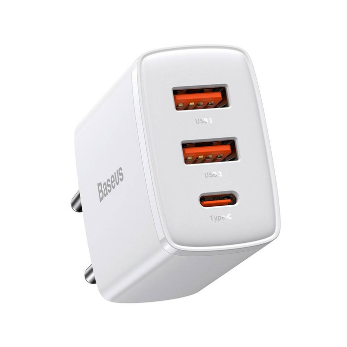 [PO ZWROCIE] Baseus Compact szybka ładowarka sieciowa 2x USB / USB Typ C 30W 3A Power Delivery Quick Charge biały (CCXJ-E02)