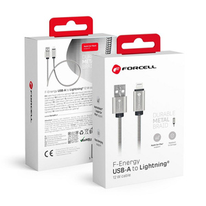 Kabel USB A do Lightning Forcell F-Energy 2,4A 12W Metal 1 m C236 srebrny