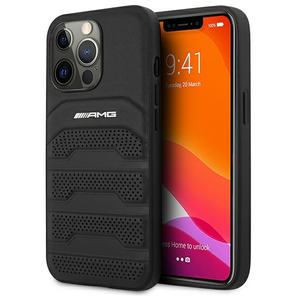 Etui AMG iPhone 14 Pro 6,1" czarny/black hardcase Leather Debossed Lines