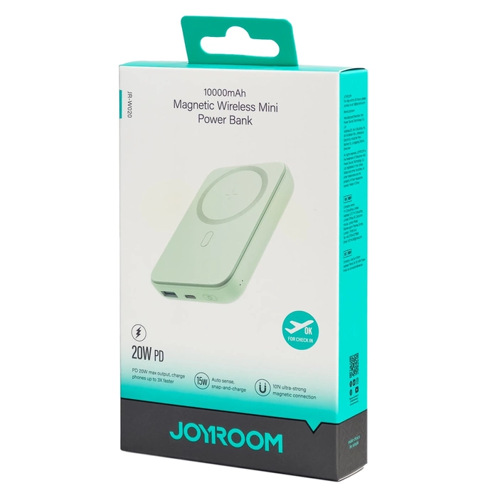 Powerbank Joyroom JR-W020 20W 10000mAh MagSafe + kabel USB-A - USB-C 0.30m - jasnozielony
