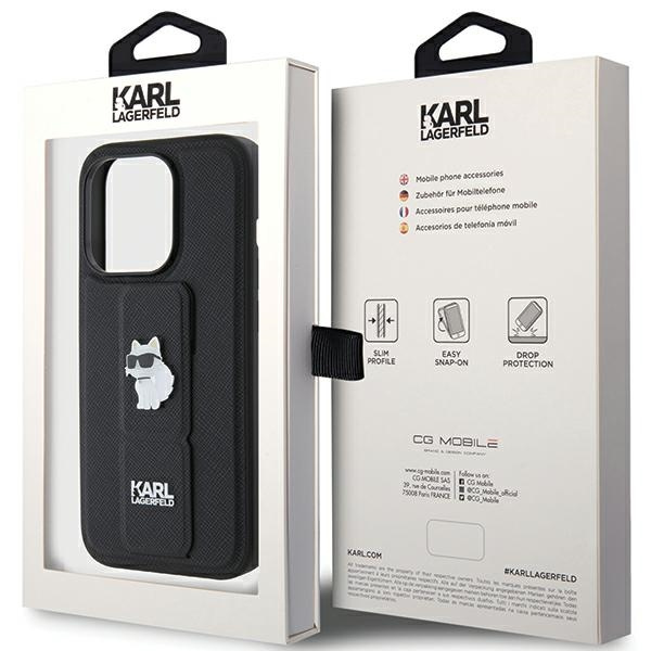 Etui Karl Lagerfeld KLHCP15LGSACHPK iPhone 15 Pro 6.1" czarny/black hardcase Gripstand Saffiano Choupette Pins Case