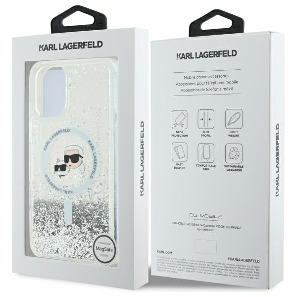Etui Karl Lagerfeld iPhone 16 6.1" hardcase transparent Liquid Glitter Karl&Choupette Head Magsafe