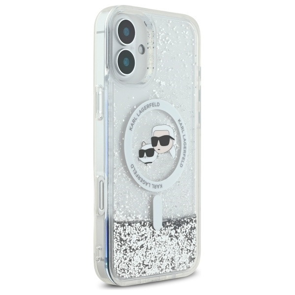 Etui Karl Lagerfeld iPhone 16 6.1" hardcase transparent Liquid Glitter Karl&Choupette Head Magsafe