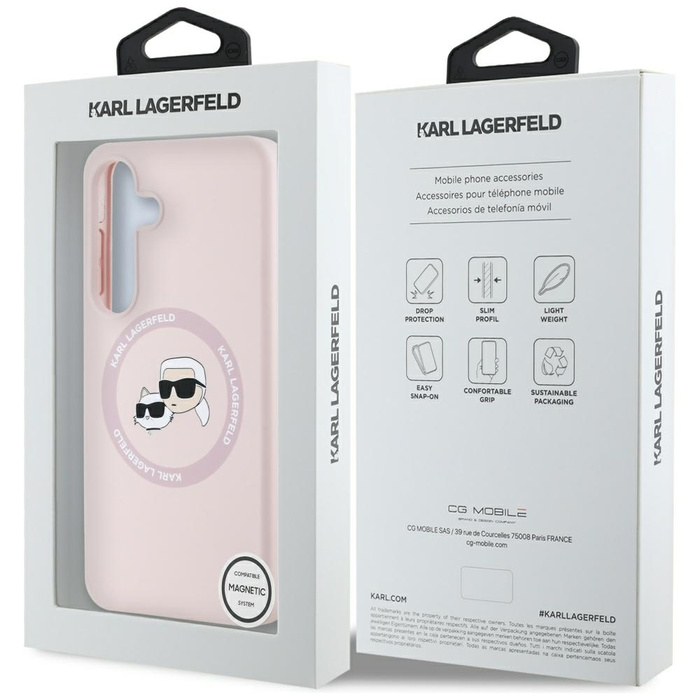 Etui Karl Lagerfeld Silicone Double       Heads And Circle MagSafe do Samsung Galaxy S25 różowy