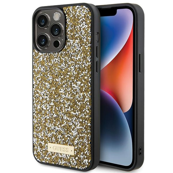 Etui Guess GUHCP15XPFGSBSD iPhone 15 Pro Max 6.7" żółty/yellow hardcase Rhinestone Metal Logo Case
