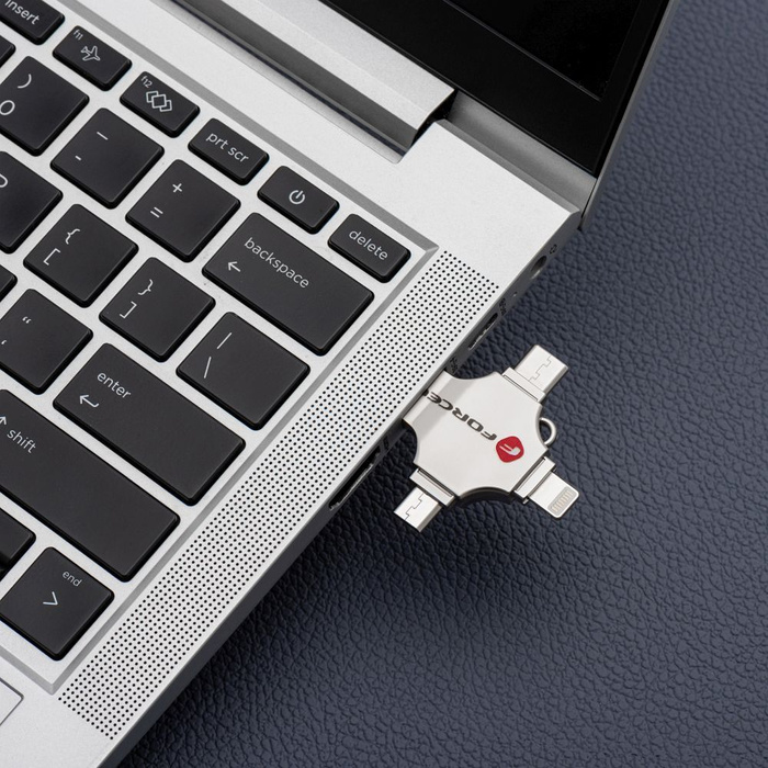 Pendrive 64GB USB 3.2 Gen 1 (USB A / USB C / Lightning / Micro USB) Forcell F-Data Metal Quad srebrny