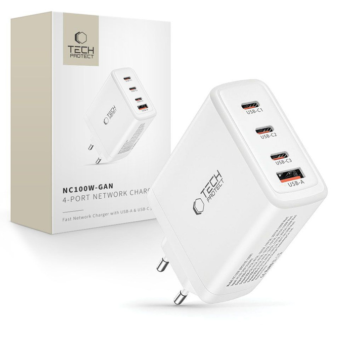 ŁADOWARKA TECH-PROTECT NC100W-GAN 4-PORT NETWORK CHARGER PD100W/QC3.0 WHITE