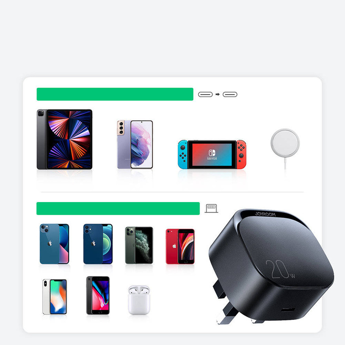 Mała szybka ładowarka USB Typ C PD 20W wtyczka EU czarna (L-P210)