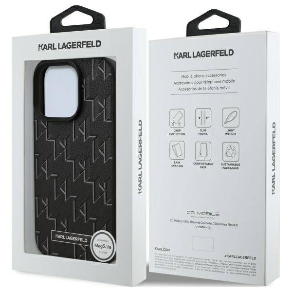 Etui Karl Lagerfeld iPhone 16 Pro Max 6.9" hardcase czarny/black Leather Monogram Metal Logo MagSafe