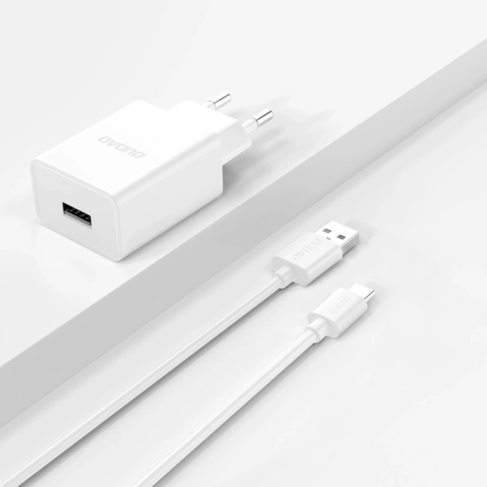 Ładowarka sieciowa Dudao A4EU USB-A 2.1A - biała + kabel USB-A - USB-C