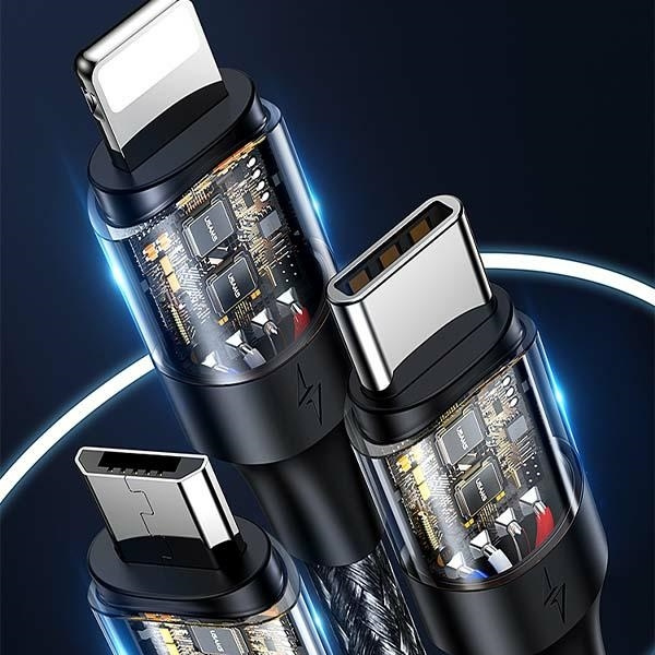 USAMS Kabel U71 3w1 1.2m 6A Fast Charge czarny/black (USB/USB-C na lightning/microUSB/USB-C) SJ511USB01 (US-SJ511)