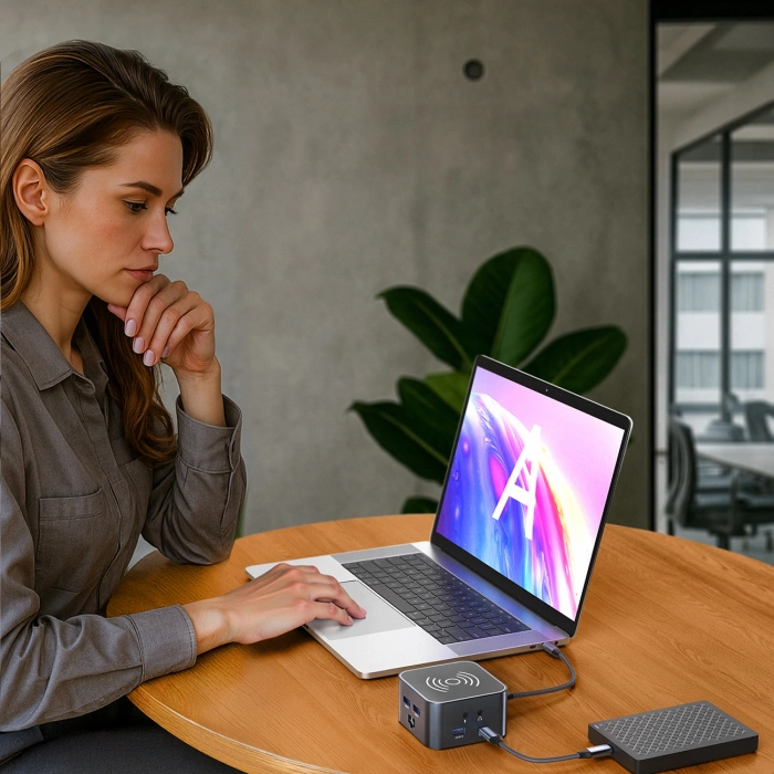 Hub USB-C 12 w 1 Wozinsky WHBC09Y8S wielofunkcyjny,z funkcją ładowania bezprzewodowego, aluminiowy, z kablem 15 cm - szary