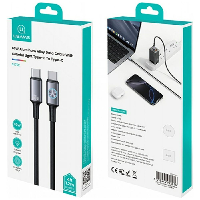 Kabel USAMS Huan Series SJ752 60W USB-C  do USB-C 1,2 m tarnish