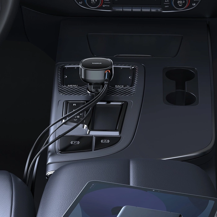 Ładowarka samochodowa Baseus Enjoyment USB z kablem USB-C i Lightning 60W (czarna)