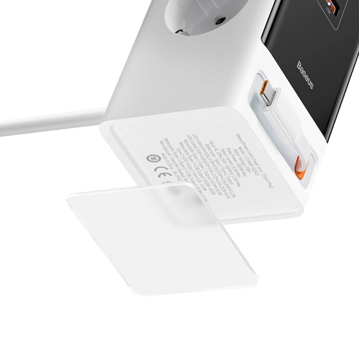 Stacja łądująca Baseus PowerCombo 65W 1.5m 2 x EU + USB-A + USB-C + zwijany kabel USB-C - biała