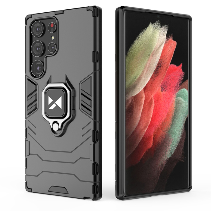 Wozinsky Ring Armor etui Samsung Galaxy S23 Ultra pancerny pokrowiec uchwyt magnetyczny ring czarne