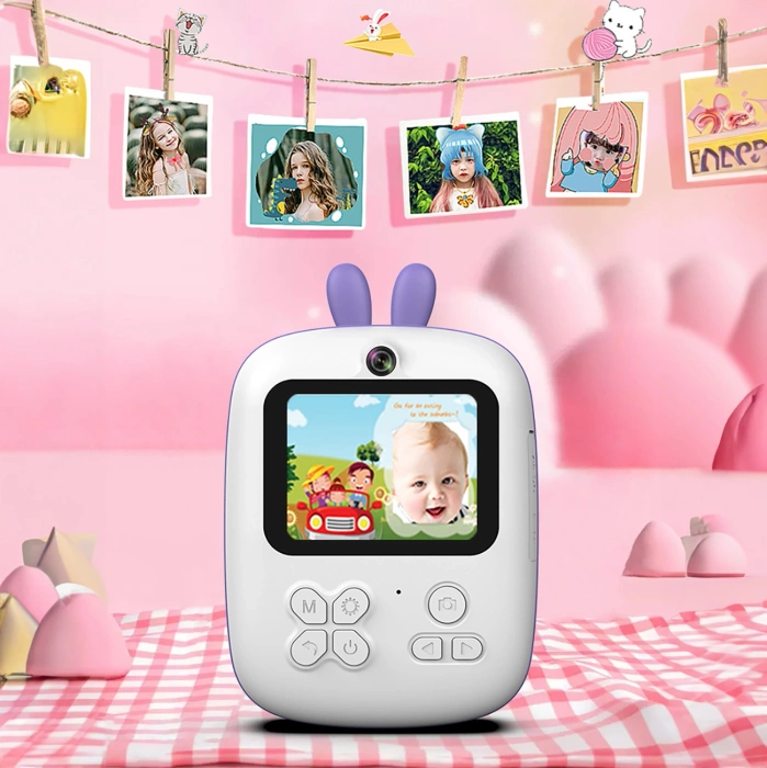 Mini drukarka termiczna dla dzieci z aparatem fotograficznym i kamerą - fioletowa