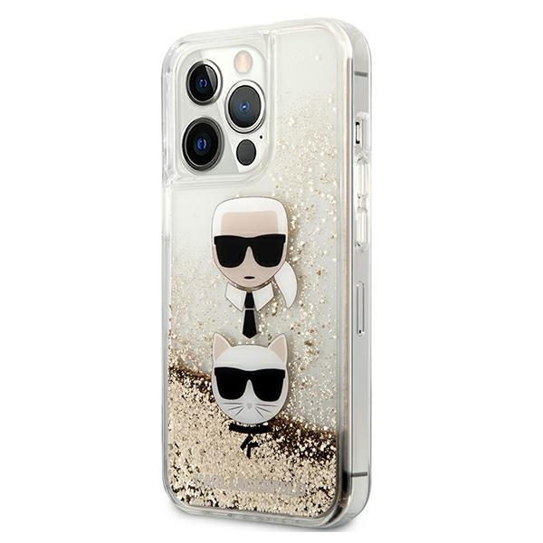 Etui KARL LAGERFELD Apple iPhone 13 Pro Max Liquid Glitter Karl&Choupette Head Złoty Hardcase