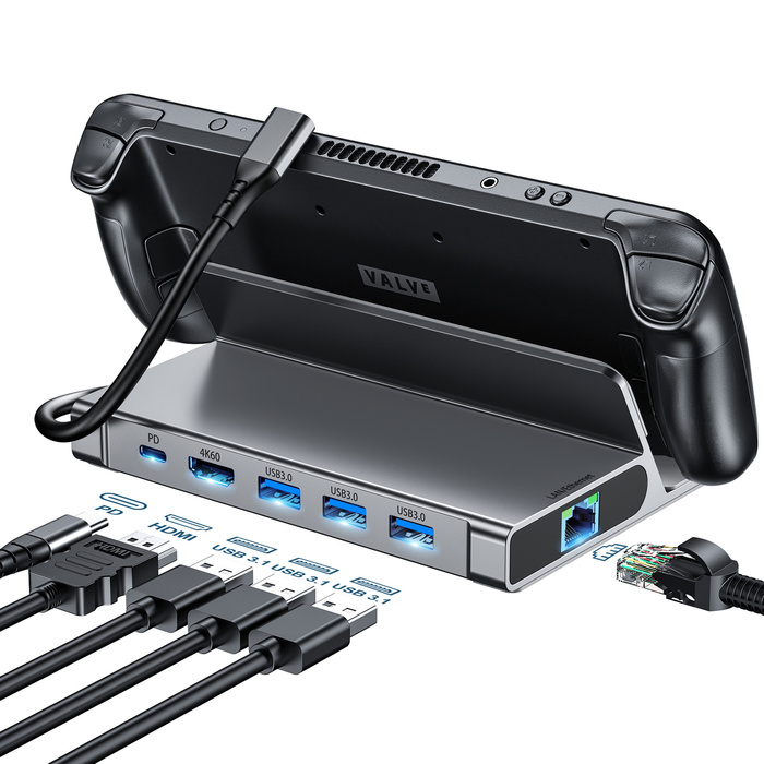 HUB Choetch M52 do Steam Deck USB-C - USB-C PD/USB-A/HDMI/RJ45 - szary