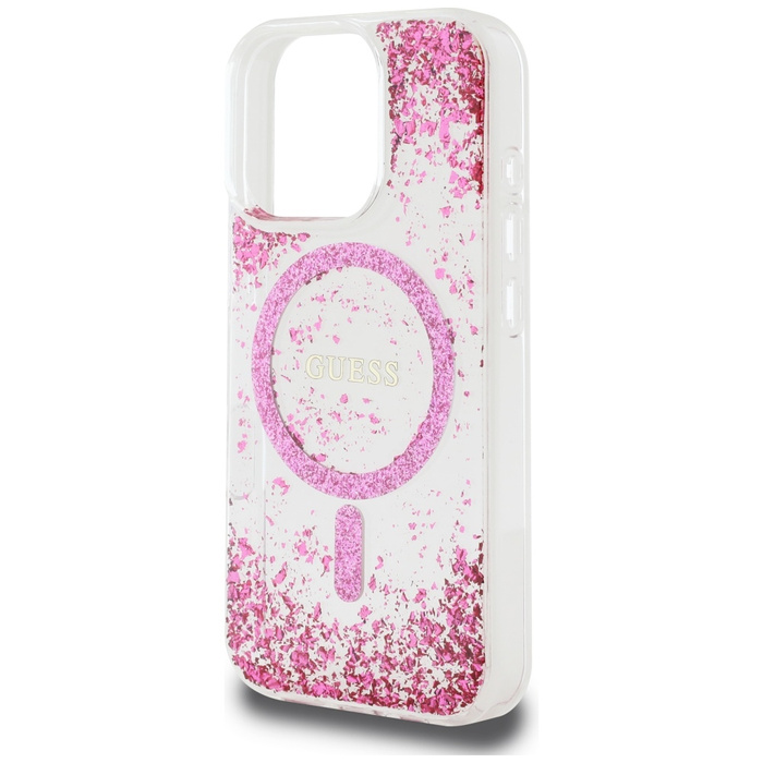Etui Guess HC Resin Bottom Glitter do     iPhone 16 Pro Max MagSafe różowy