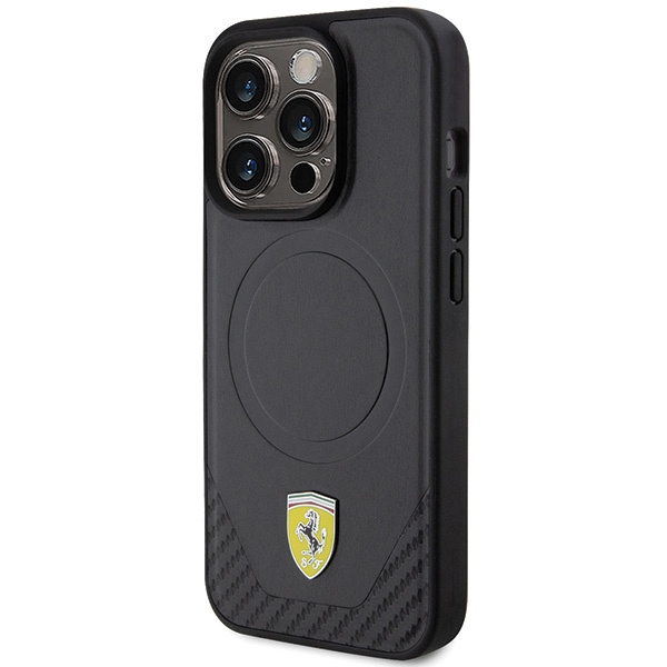 Etui Ferrari FEHMP15LPTEK iPhone 15 Pro 6.1" czarny/black hardcase Carbon Metal Logo MagSafe Case