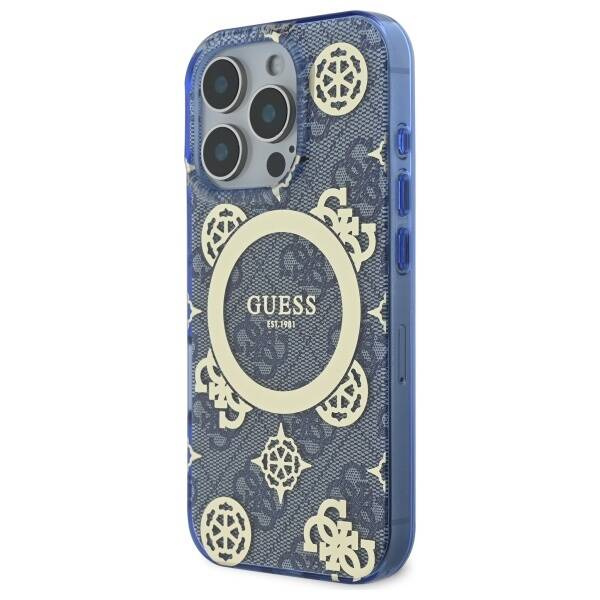 Etui Guess iPhone 16 Pro 6.3" niebieski/blue hardcase IML Peony On 4G Background MagSafe
