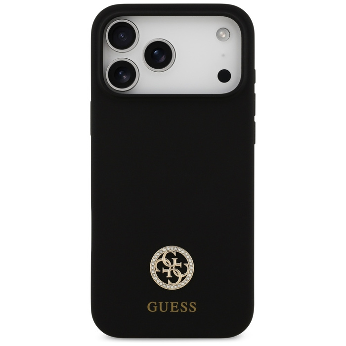 Etui Guess Silicone Logo Strass 4G       MagSafe do iPhone 17 Pro Max czarny