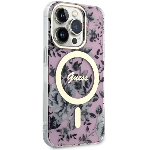Etui Guess GUHMP14LHCFWSP iPhone 14 Pro 6.1" różowy/pink hardcase Flower MagSafe Case
