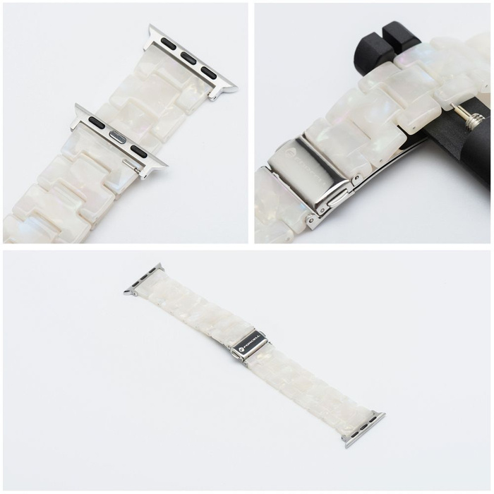FORCELL F-DESIGN FA04 pasek żywiczny marmurkowy do APPLE Watch 42 / 44 / 45 / 49 mm biały