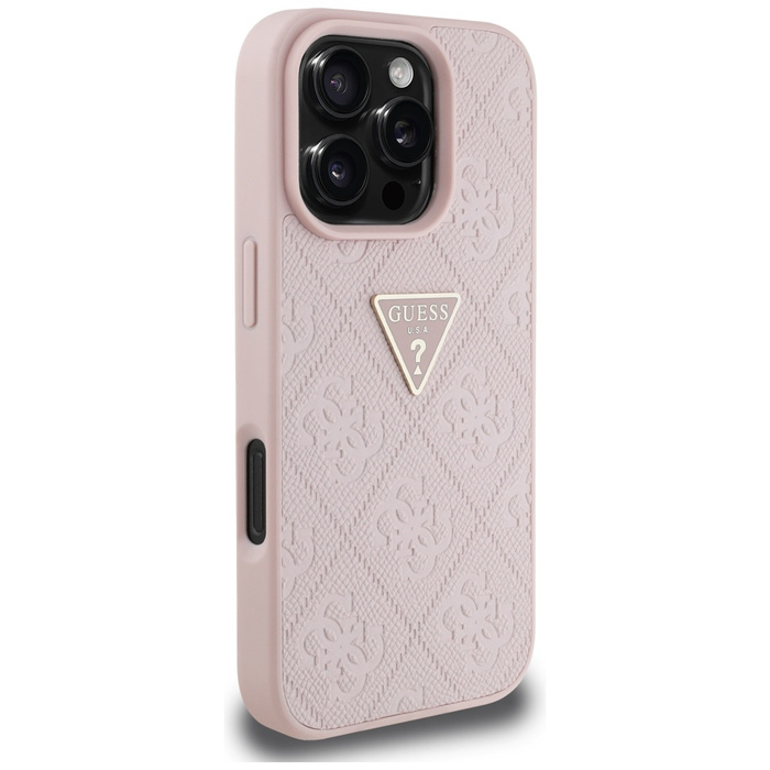 Etui Guess Hot Stamp 4G Pattern Triangle  Metal Logo do iPhone 16 Pro różowy