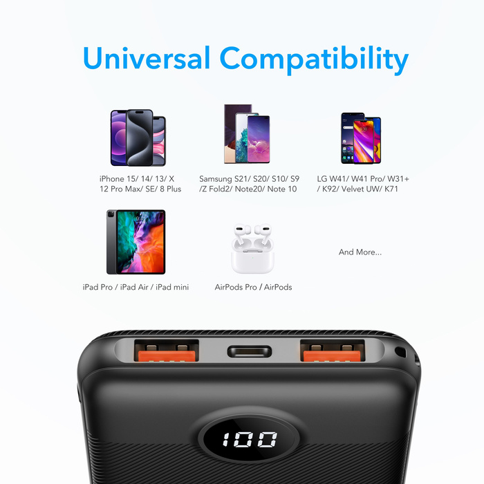 VEGER powerbank 10000 mAh PD QC3.0 2A 20W L10S (W1105PD) czarny