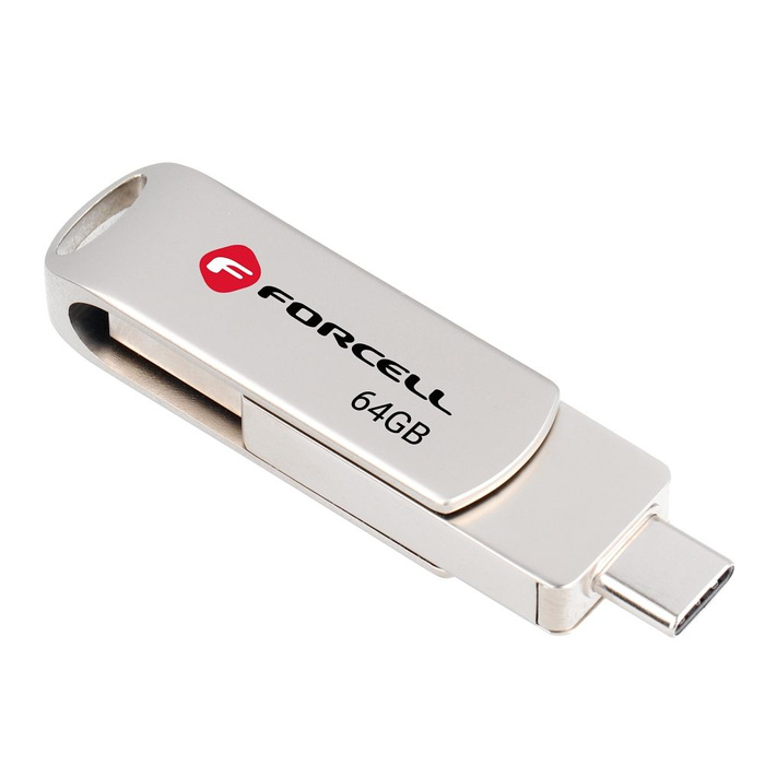 Pendrive 64GB USB 3.2 Gen 1 (USB A / USB C) Forcell F-Data Metal Duo srebrny
