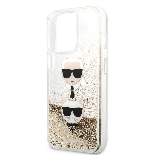 Etui KARL LAGERFELD Apple iPhone 13 Pro Max Liquid Glitter Karl&Choupette Head Złoty Hardcase