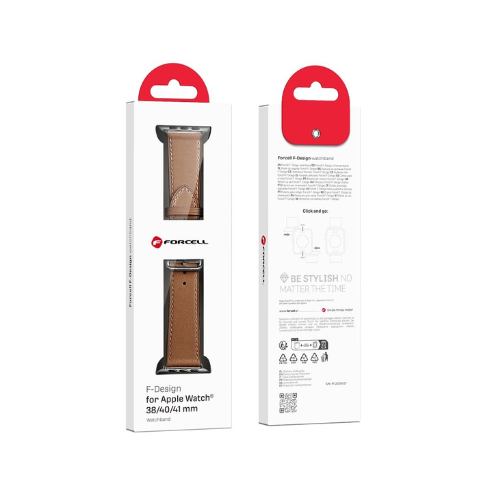 Pasek do Apple Watch Forcell F-Design FA20 dziurki skóra ekologiczna 38 / 40 / 41 mm brązowy