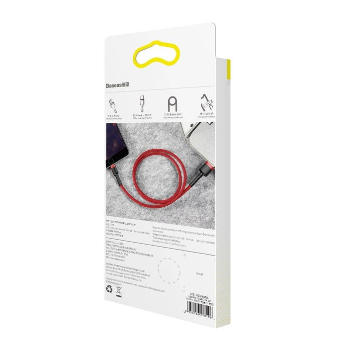 Baseus Cafule Cable wytrzymały nylonowy kabel przewód USB / Lightning QC3.0 2.4A 0,5M czerwony (CALKLF-A09)