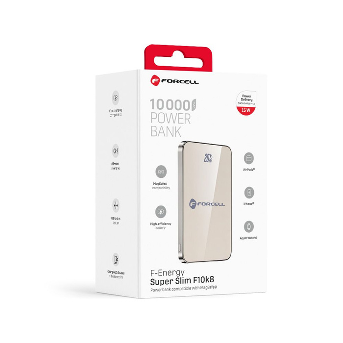 Powerbank zgodny z MagSafe Forcell F-Energy SuperSlim F10K8 QC4.0 PD3.0 15W 10000 mAh tytanowy pustynny 0INT