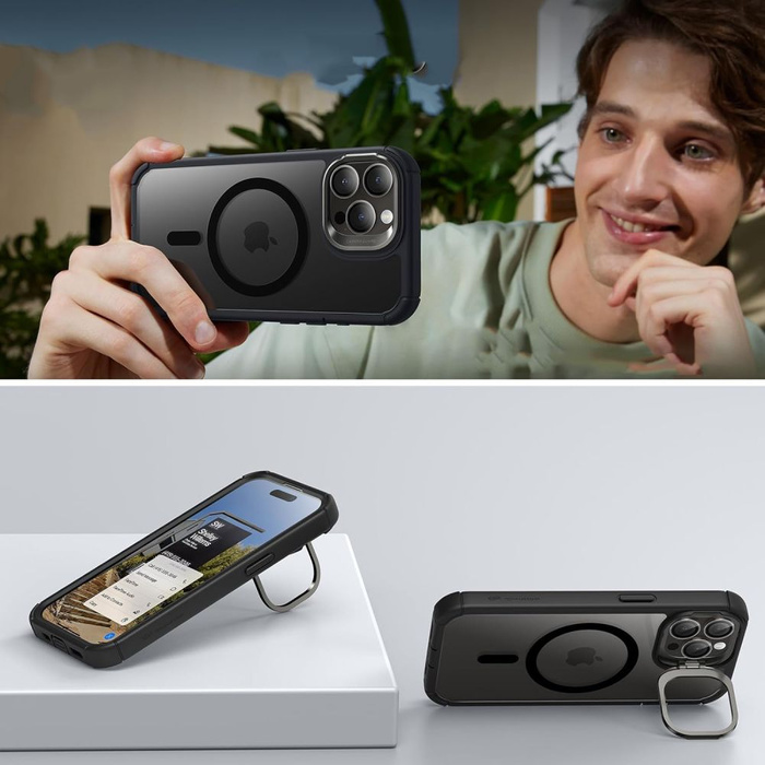 Etui Esr Armor Tough Kickstand Halolock Magsafe iPhone 15 Pro Clear/black Case