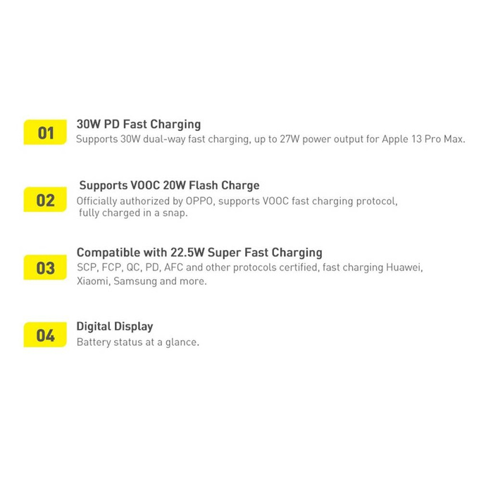 Baseus Adaman2 powerbank z wyświetlaczem cyfrowym 20000mAh 30W 2 x USB / 1x USB Typ C Power Delivery Quick Charge SCP, Oppo Super VOOC czarny (PPAD050101)