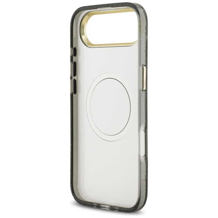 Etui Guess IML Glitter Flowers Triangle  MagSafe do iPhone Air czarny