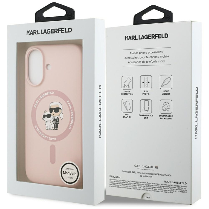 Etui Karl Lagerfeld Silicone             Karl&Choupette Ring MagSafe do iPhone 17 różowy