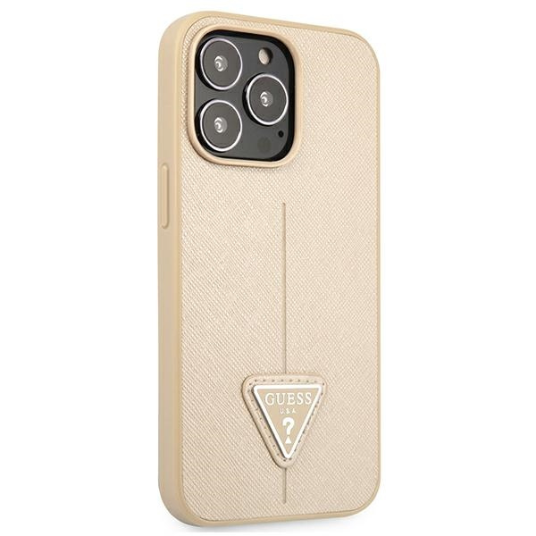 Etui GUESS Apple iPhone 13 13 Pro Saffiano Triangle Logo Beżowy Hardcase