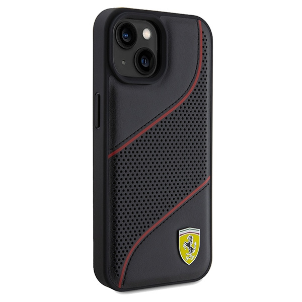 Etui Ferrari FEHCP15SPWAK iPhone 15 / 14 / 13 6.1" czarny/black hardcase Perforated Waves Metal Logo Case
