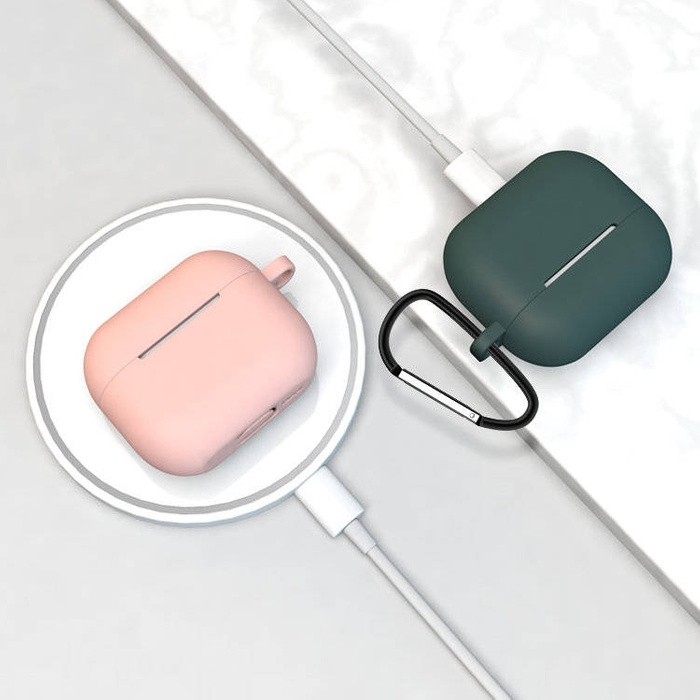 Etui do AirPods 3 silikonowy miękki pokrowiec na słuchawki + brelok karabińczyk zawieszka ciemnoniebieski (case D)